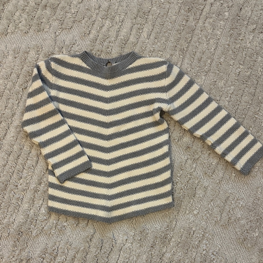 Vignette Striped Gray and Cream Kids Sweater- NWOT